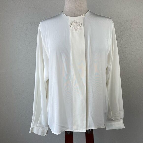 Liz Claiborne Collection White Collarless Button Down Shirt Size 10P EUC - Picture 1 of 6